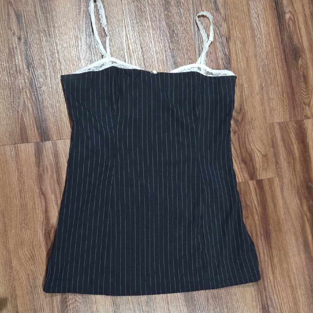 Edikted Black and White Striped Mini Dress with Lace Accents Size XL